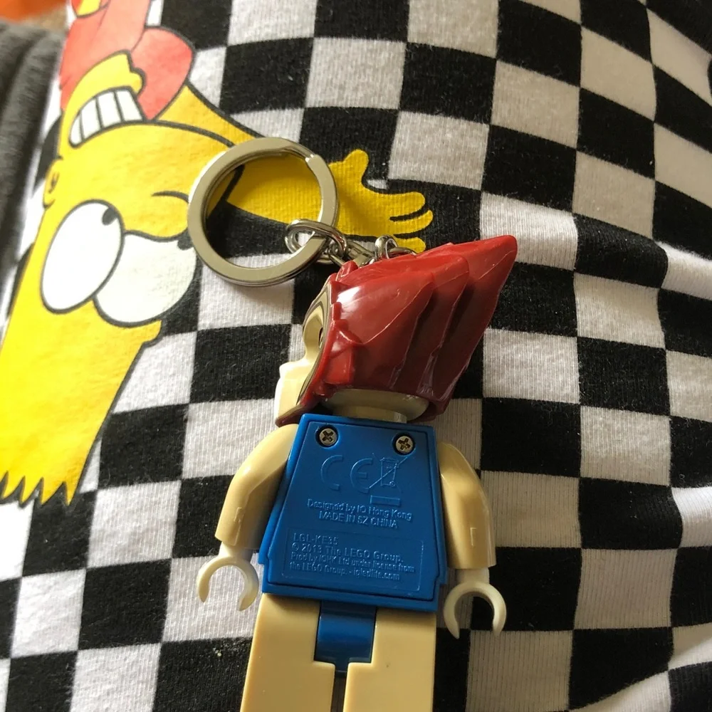 Lego Blue-Armored Warrior Minifigure Keychain with Red Helmet